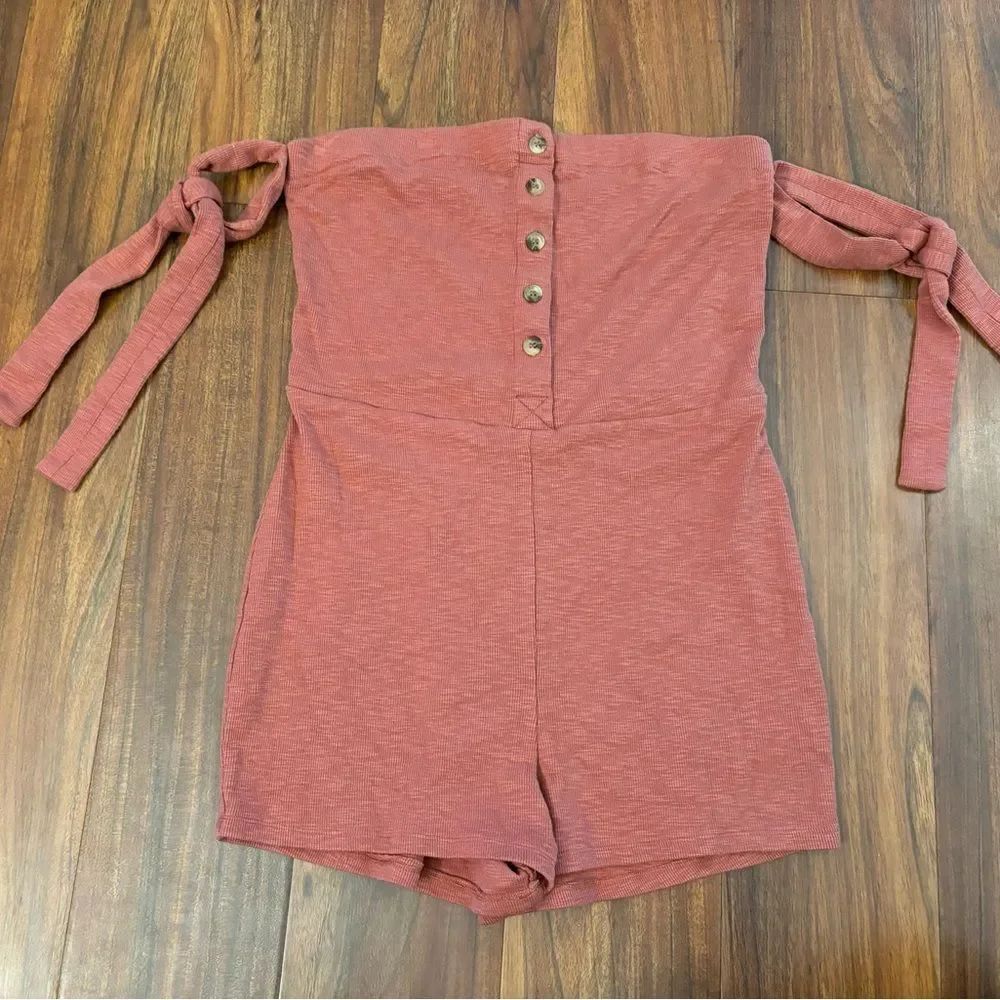 Free People Beach Tambourine Romper Mauve Orange/Pink Ribbed Summer